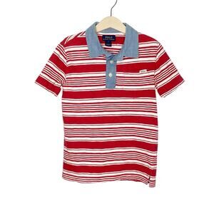 POLO Ralph Lauren Red White Stripe Chambray Collar Polo Shirt 7